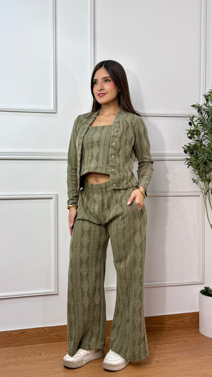 CONJUNTO 3 PIEZAS ALONDRA VERDE OLIVO