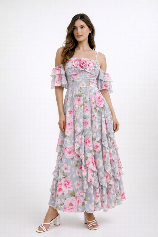 VESTIDO ADA - MIX GRIS CON ROSADO