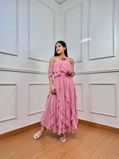 VESTIDO FLORICIENTA - PALO ROSA