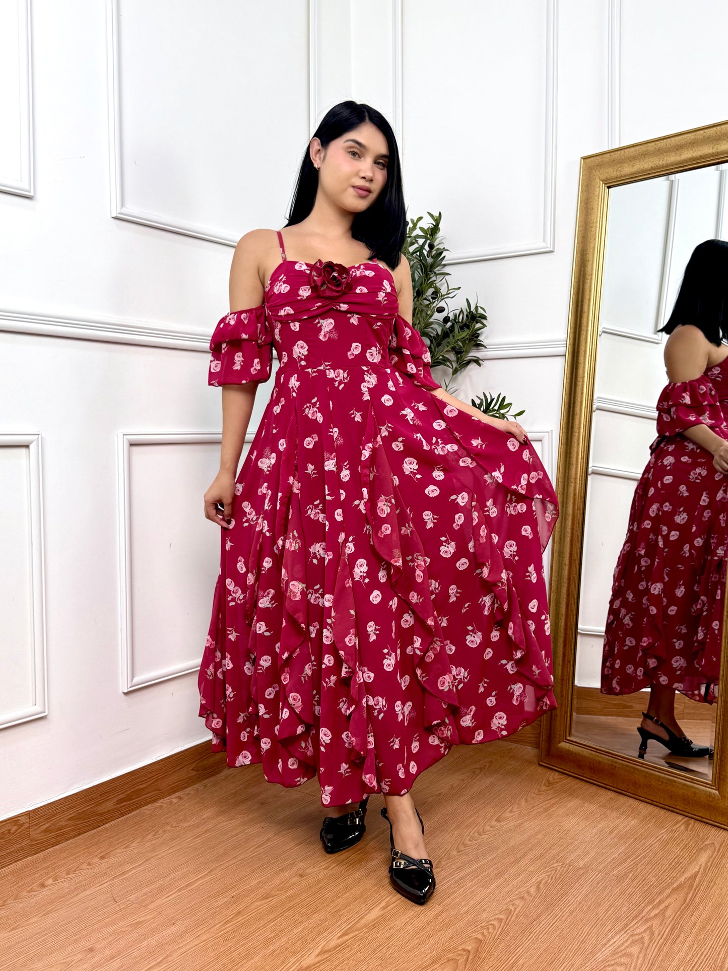 VESTIDO ADA - VINO FLORAL