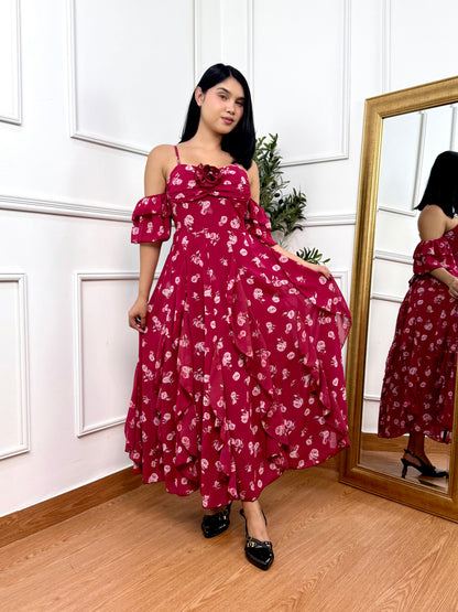 VESTIDO ADA - VINO FLORAL