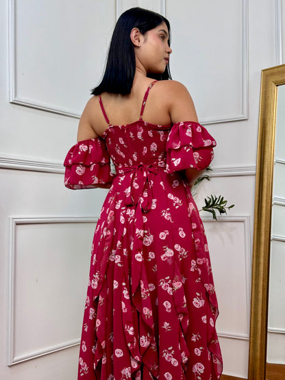 VESTIDO ADA - VINO FLORAL